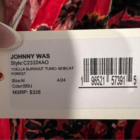 NWT $328 Johnny Was Silk M Red Yoella Burnout Tunic Top - Picture 9 of 9